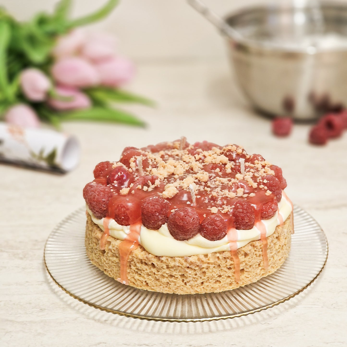 Große Himbeertorte - Handgemachte Dessertkerze